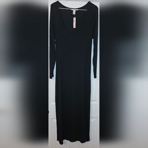 Victoria's Secret Ribbed Modal Classic Black Long Sleeve Slip Dress